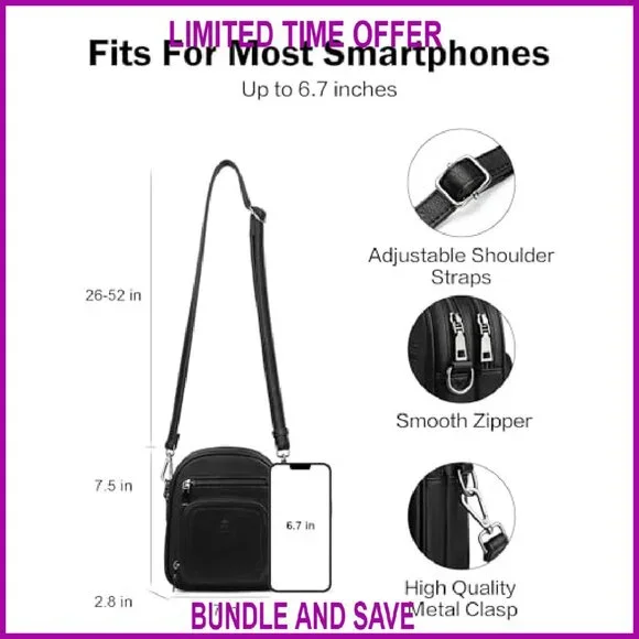 PU Leather Crossbody Bag with Card Slots, Adjustable Strap, Multi-Pocket Design